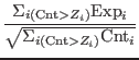 $\displaystyle \frac{\Sigma_{i ({\rm Cnt}>Z_i)} {\rm Exp}_i}{\sqrt{ \Sigma_{i ({\rm Cnt}>Z_i)} {\rm Cnt}_i }}$