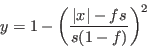 \begin{displaymath}
y = 1 - \left( \frac{\vert x \vert - fs}{s(1-f)} \right)^2
\end{displaymath}