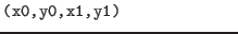 $\textstyle \parbox{.30\textwidth}{{\tt (x0,y0,x1,y1)}}$