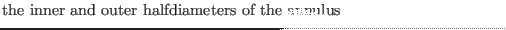 $\textstyle \parbox{.7\textwidth}{the inner and outer halfdiameters of the annulus}$