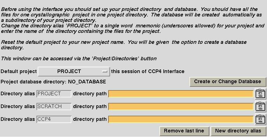 CCP4i first startup Directories&ProjectDir window