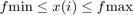 $f{\mathrm{min}} \le x(i)\le f{\mathrm{max}}$