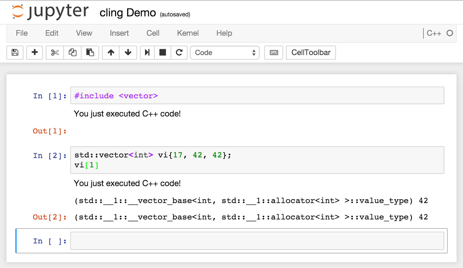 Cling Jupyter Screenshot